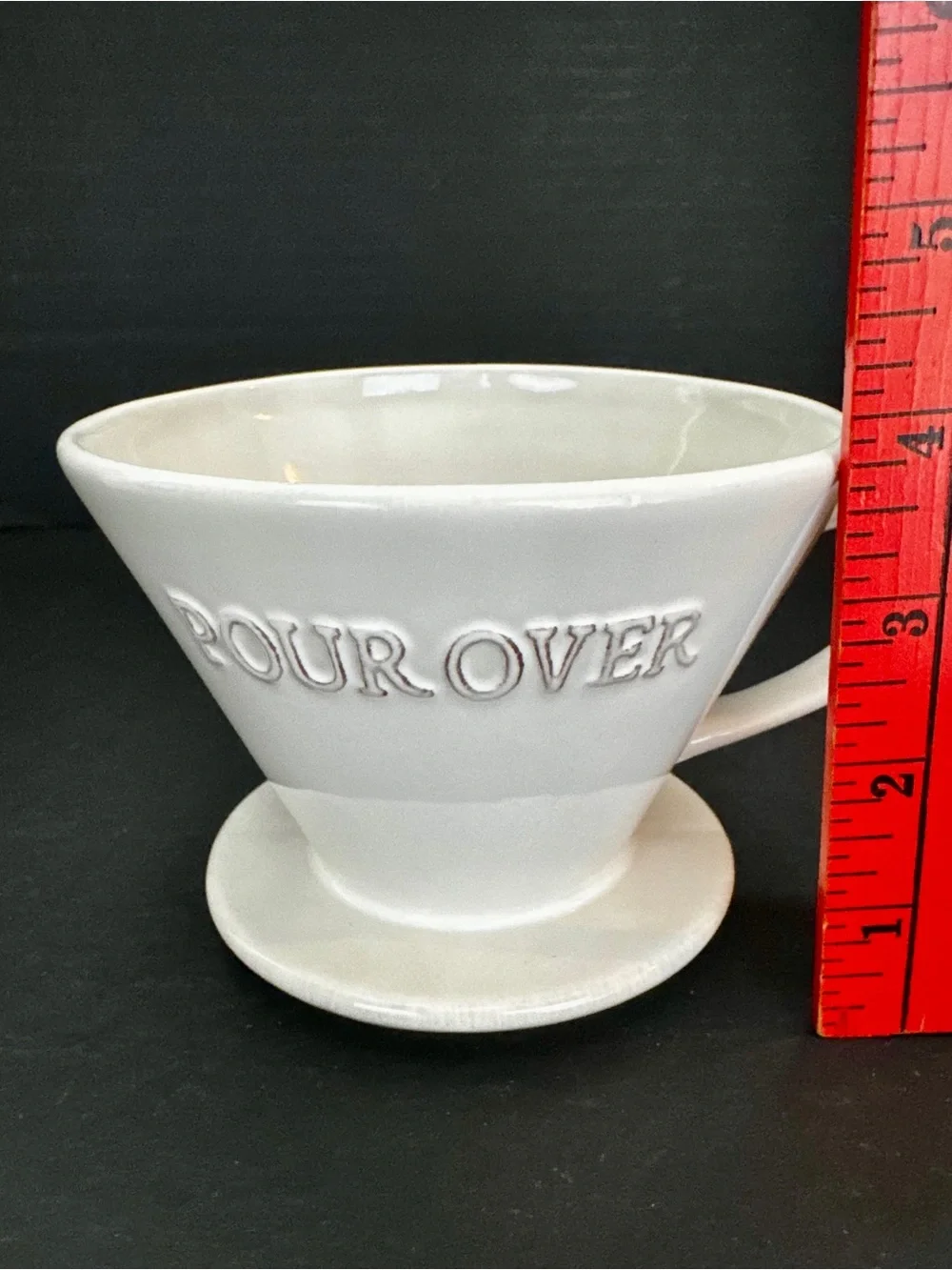 Pottery Barn Ceramic Coffee Pour Over Cone Rhodes Embossed White Cream #2